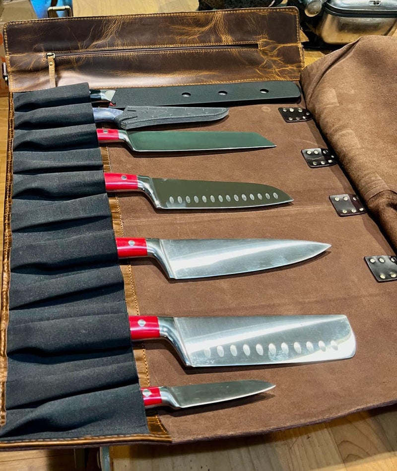 Rustic Town Genuine Leather Chef Knife Roll All Purpose Chef Roll, Brown, L, Knives Organiser - Image 4